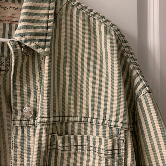 Free People We The Free Opal Swing Railroad Jacket Denim Jean Striped Cream XS - Picture 7 of 11